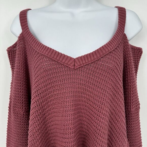 Free People Moonshine Top Womens M Dark Rose V-Neck Cold Shoulder Oversize Flowy - Picture 4 of 13